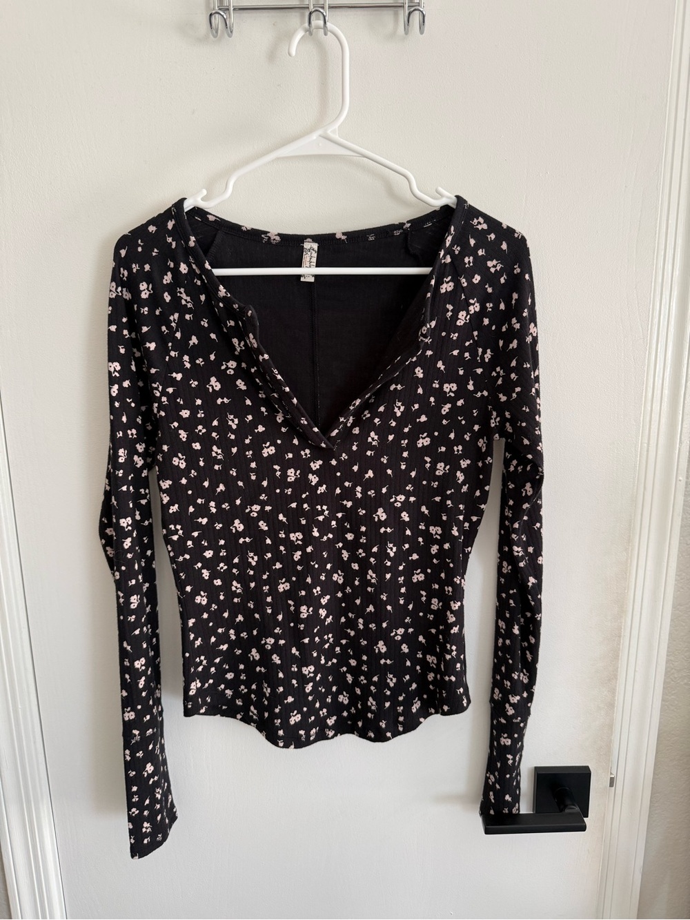 Free People Black Floral Long-Sleeve Top
